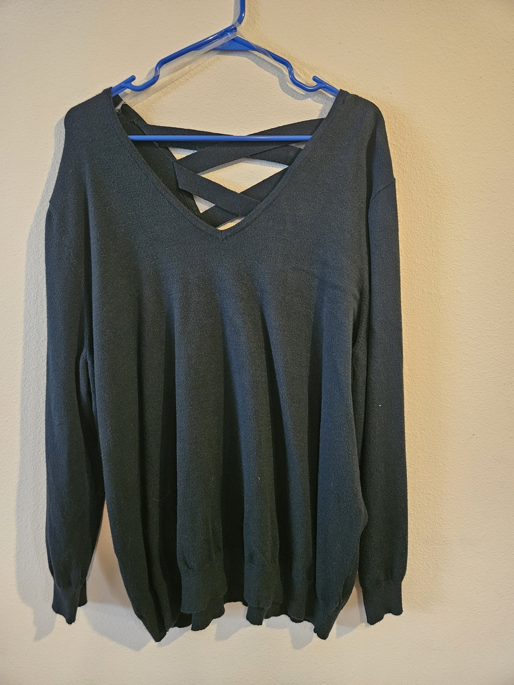 Women’s Black V-Neck Crisscross Back Sweater